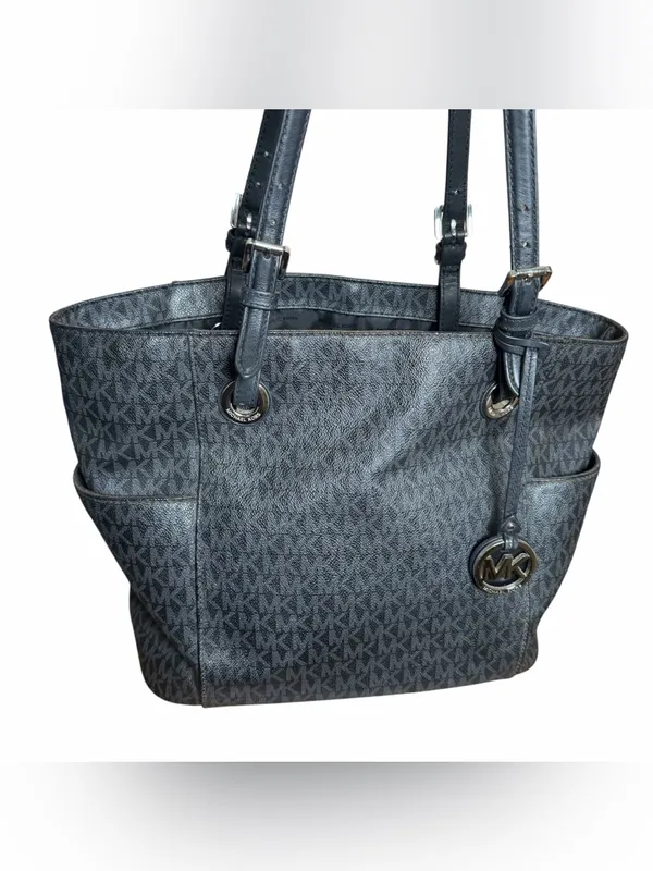 Michael Kors Jet Set EW Signature Tote Bag Black & Grey MK Logo Shoulder Purse - Image 3