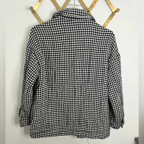 Zara Gingham plaid Gauzy Oversized Shacket Button Up Small - Image 6