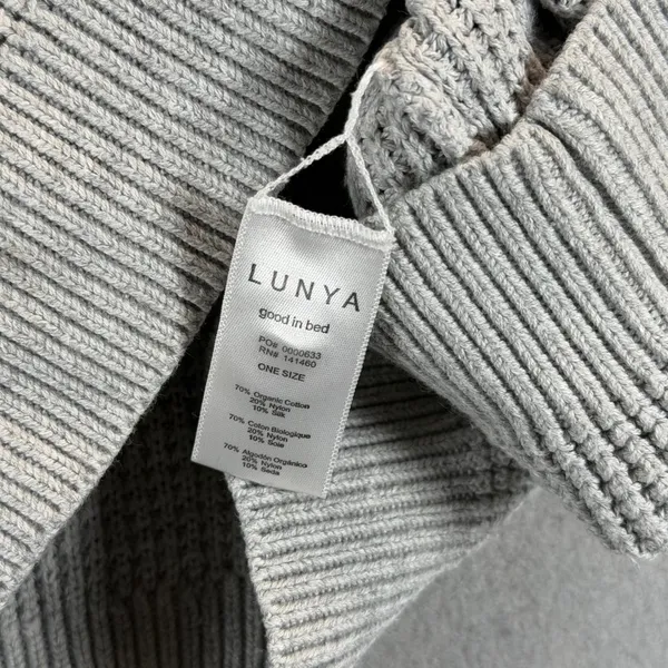 Lunya Good In Bed Organic Cotton Silk Waffle Knit Henley Sweater Grey XS/S - Image 7