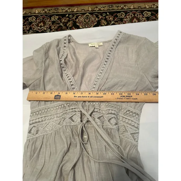 Rebellion Again Kimono Maxi Dress Beige Lace Trim Tie‎ Waist Long Sleeve size 2 - Image 6
