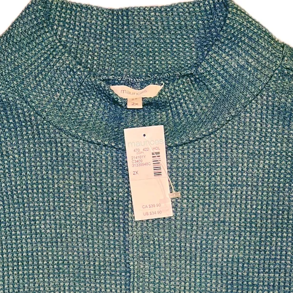 NWT Maurices Waffle Mock Neck Fair Isle Cuff Mixer Tee - Image 4