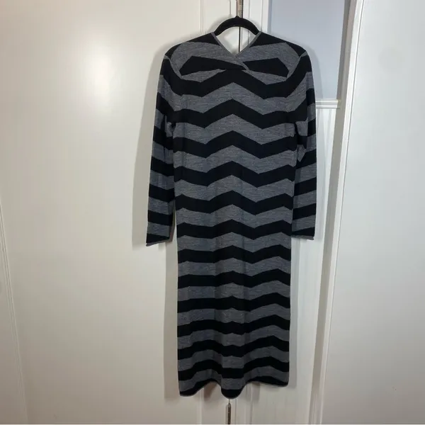 Garnet Hill Wool alpaca‎ Blend Black/Gray Striped Duster Cardigan size small - Image 5