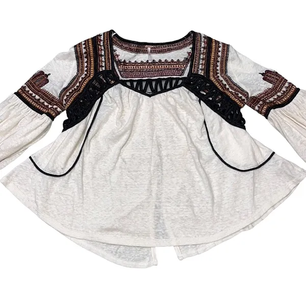 Free People Snow Kisses Cream Embroidered Long Sleeve Top Shirt size XS - Image 6