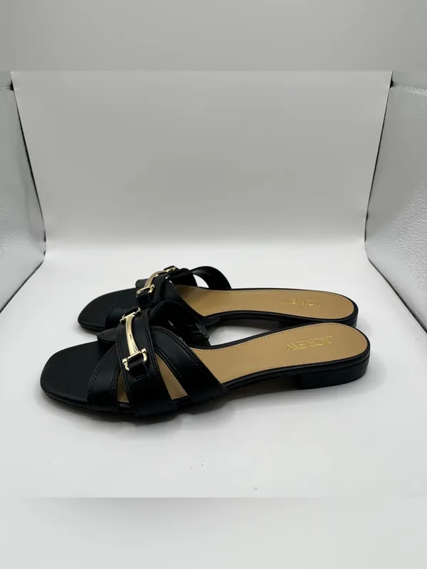 J.Crew Bit Slide Sandals in black slip on polished gold-tone horsebit size 7 - Image 4