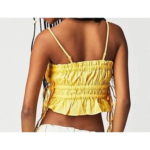 Free People Gabby Tube Top Yellow Tie Elastic Size L - Image 3