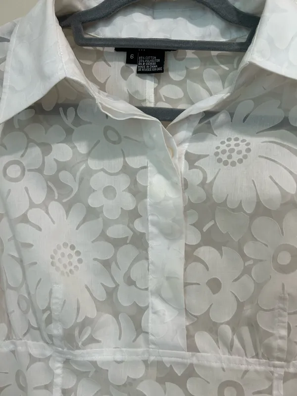 White semi sheer floral long sleeve top - Image 5