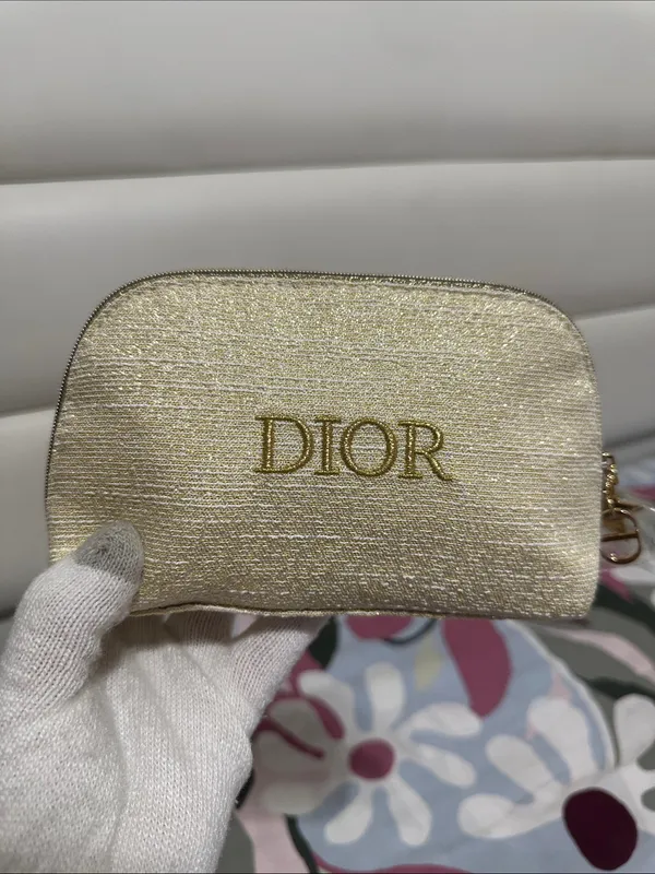 Christian Dior Gold Metallic Embroidered Novelty Cosmetic Pouch - Image 6