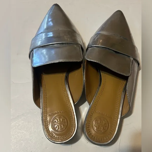 Tory Burch Pointed Toe Slip On Sandal Metallic Silver Womens 6.5 - Image 3