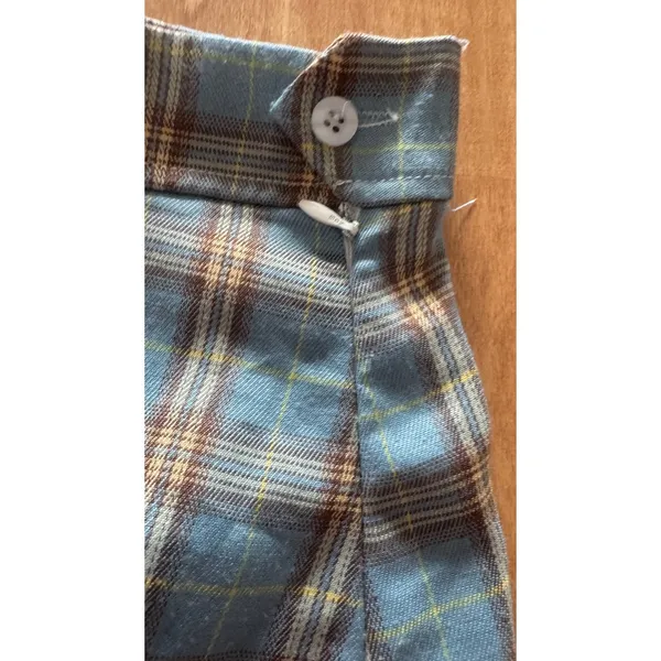 Blue Plaid Pleated Mini Skirt Side Zip Button Back Slit‎ Size L US 8/10 - Image 2