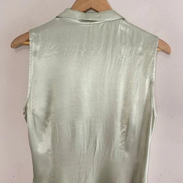 NWT‎ ANTHROPOLOGIE Iridescent Satin Wrap Top, Small, Metallic Sleeveless Ruched - Image 7