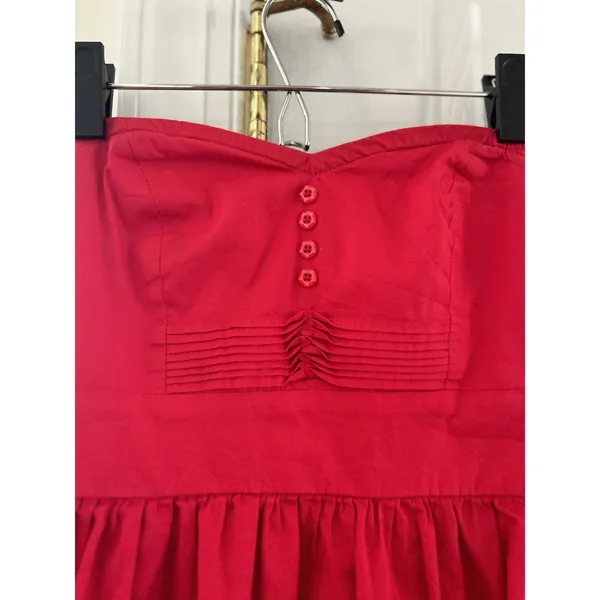 Bebop Babydoll Strapless Red Pin Tuck Pleat Micro Mini Dress Coquette Y2K Twee - Image 2