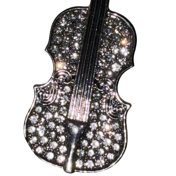 Crystal Rhinestone Violin Brooch Pin Silver - Image 5