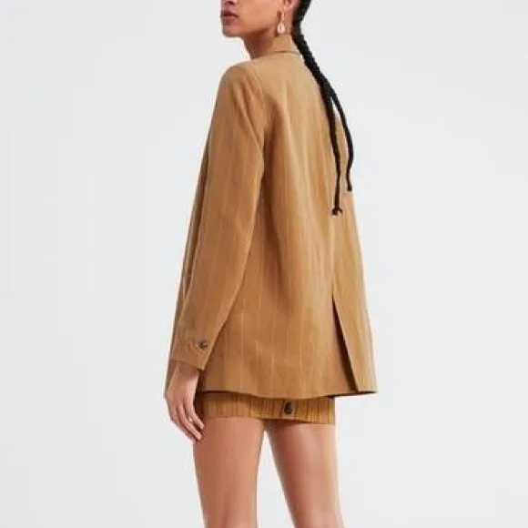 Zara Women’s Linen-blend Striped‎ Blazer Jacket in Mustard Yellow Size S - Image 14