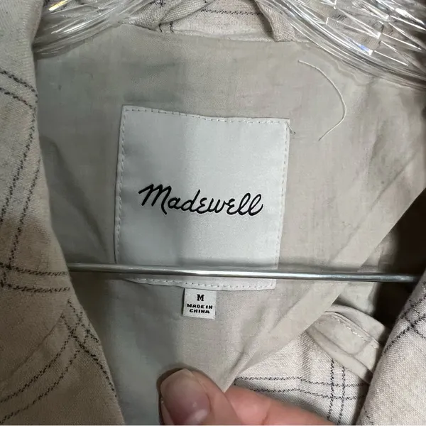 Madewell‎ Dorset Linen Cotton Windowpane Tan Blue Two Button Blazer - Image 7