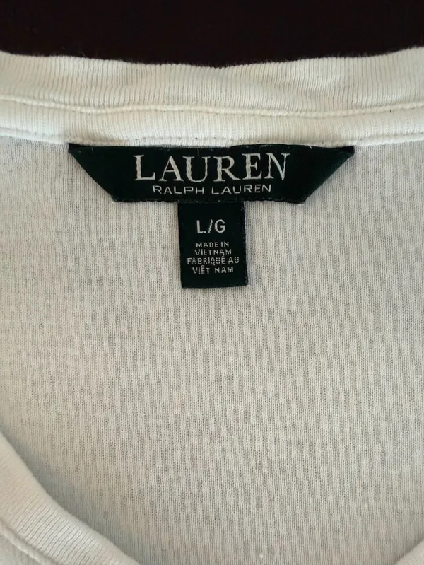 Lauren Ralph Lauren 100% Cotton V-Neck T-Shirt White -L - Image 2