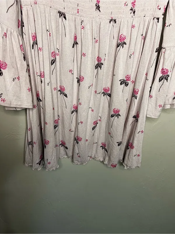 Free People Lana Off Shoulder Pink Berry Floral Smocked Babydoll Boho Top - Image 4