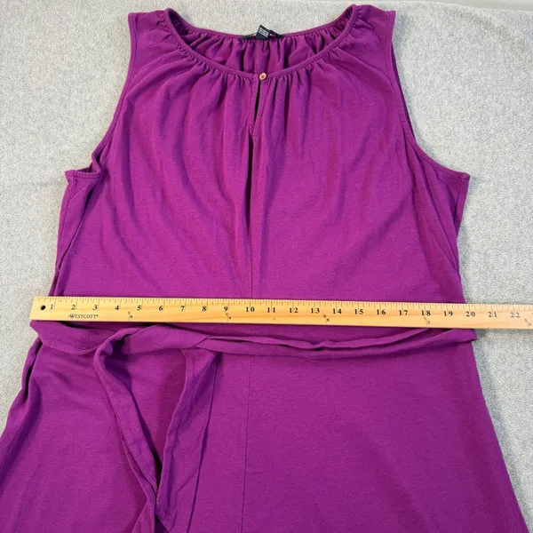 Lands' End Women's XL 18 Purple Sleeveless Keyhole Tie Belt A-Line Midi Dress - Image 5