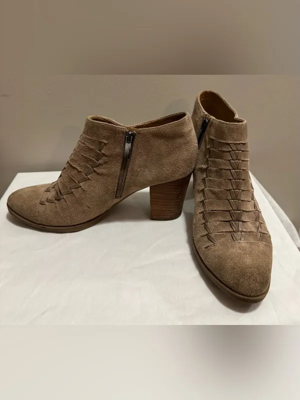 Franco Sarto Tan Suede Woven Ankle Boots Size 9 – Zip Booties - Image 2
