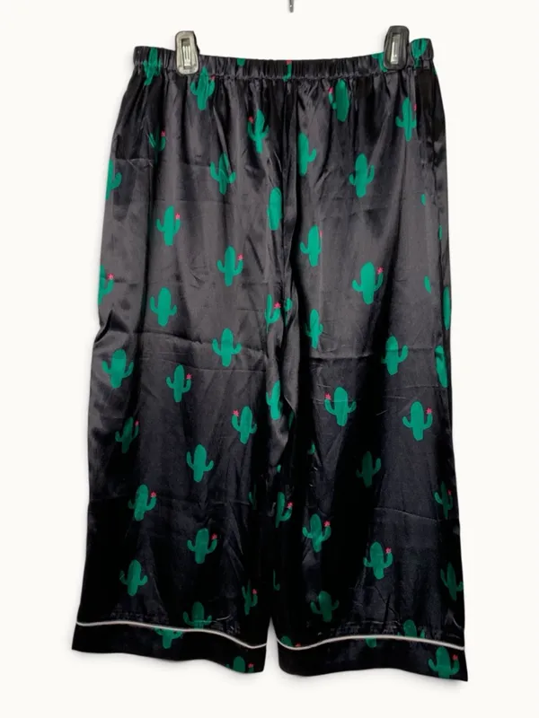 Women’s XL Cactus Pajama Set 2 Piece Satin Short Sleeve Wide Leg Capri PJs - Image 8
