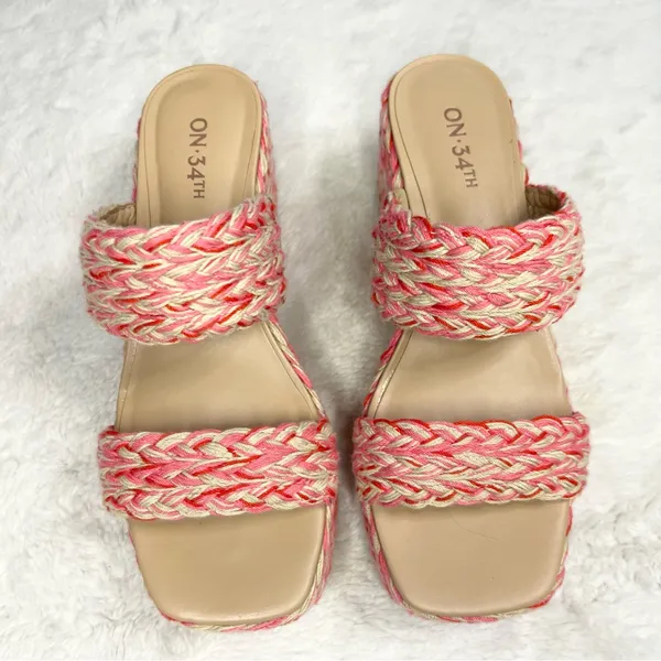 ON 34th Pink & Cream Norina Woven Platform Wedge Sandals Espadrilles Size 6 - Image 13