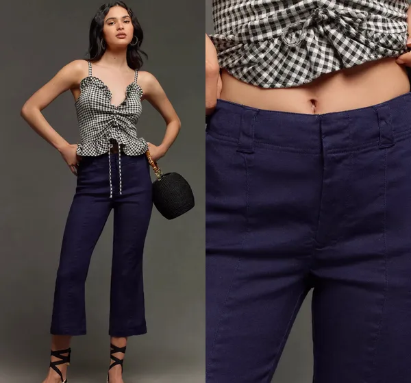 Anthropologie NWT $138 x Maeve 70s Slim Cropped Kick-Flare Linen Trousers 29 - Image 3