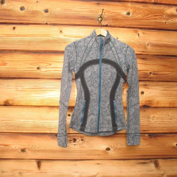 Lululemon Define Jacket Brushed Alberta Lake Teal Rose Herringbone Sz 2 - Image 4