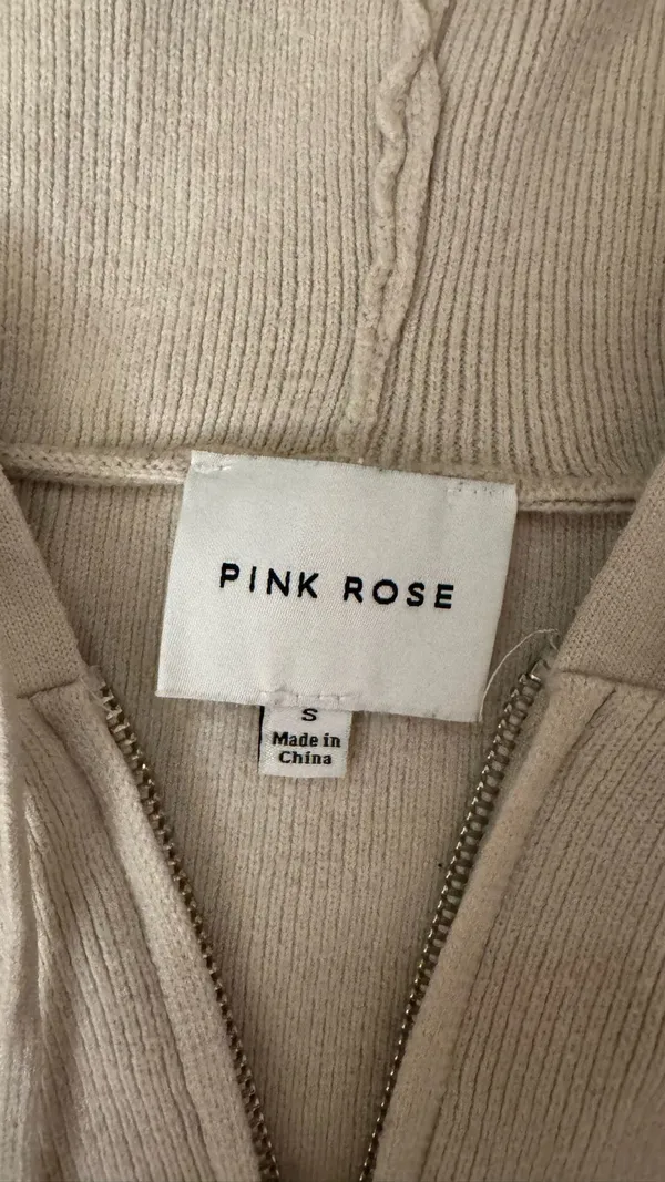 Pink Rose tan zip-up sweater  - Image 5