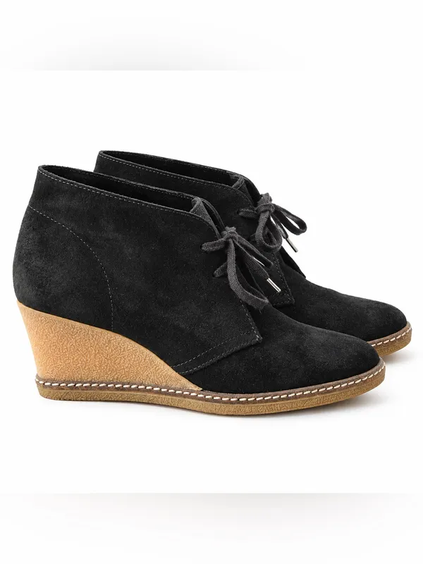 J.Crew Black Suede Lace Up Wedge Ankle Booties Size 7.5 - Image 3