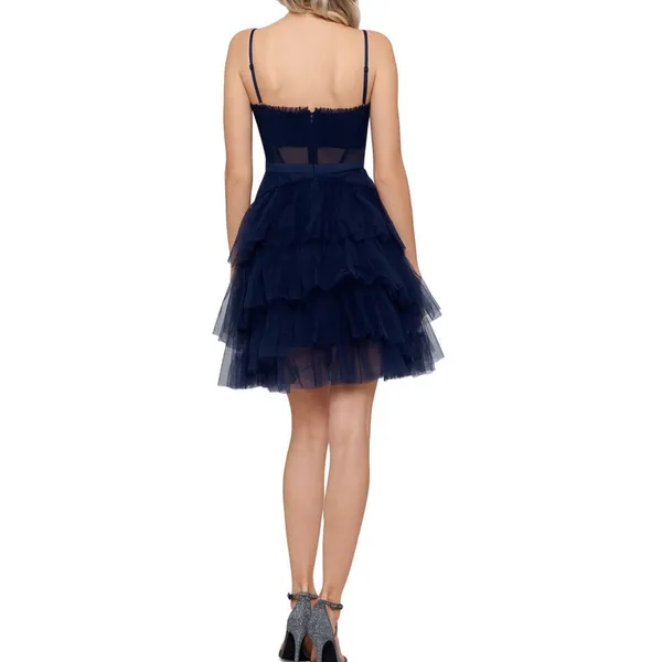 Betsy & Adam Women’s Blue Mesh-Trim Corset Dress Sz 6 NWT Cocktail Coquette - Image 2