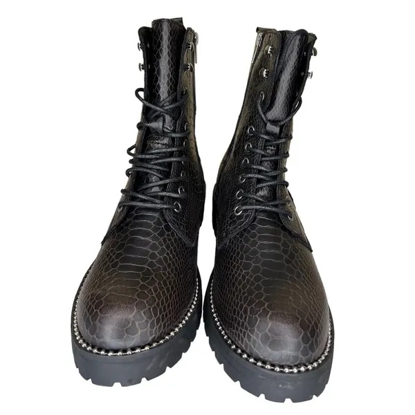 Very G Conquest Ankle Boots Black Snakeskin Block Heel‎ Lace Up Women’s Size 11 - Image 6