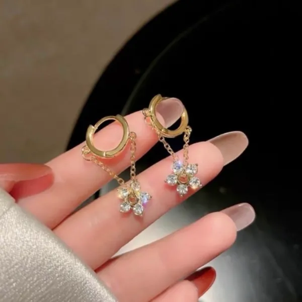 18K Gold Plated Crystal Flower Dangle Drop Earrings for Women - Image 3