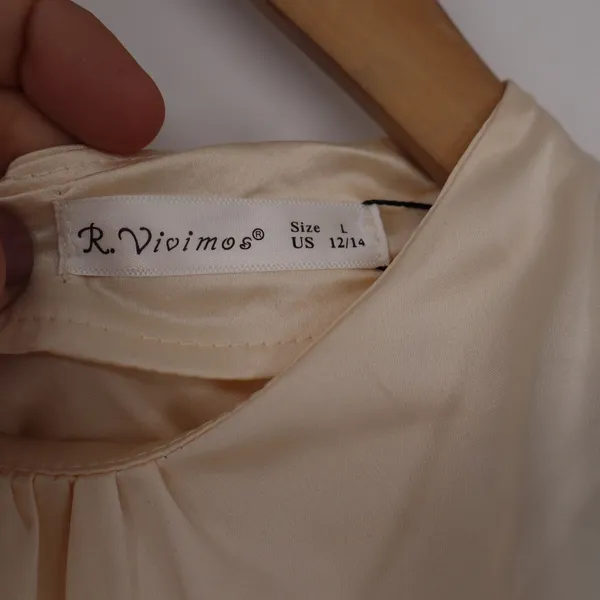 R.Vivimos Champagne Cream Silky Backless Tie Mini Dress Long Sleeve Size L - Image 3