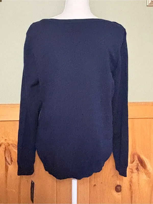 Tommy Hilfiger Navy Off-the-Shoulder Sweater with Gold Shoulder Buttons XL NWT - Image 4