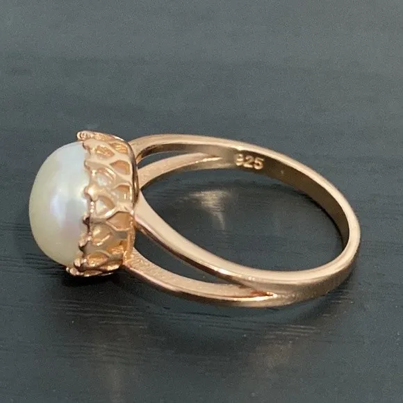 Rose Gold Over Sterling Silver Pearl Ring Size 7.75 Pink - Image 7