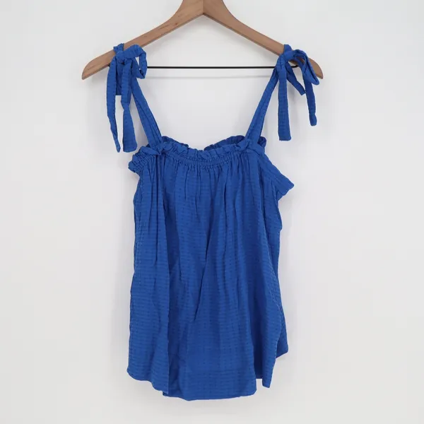 HM Royal Blue Tie Shoulder Ruffle Camisole Tank Top Viscose Size M - Image 2