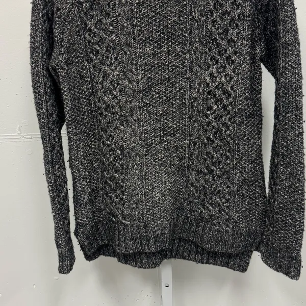 Theory Women's Cotton Wool Blend Cable‎ Knit Crewneck Chunky Sweater Charcoal Sm - Image 5