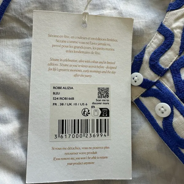 Sézane NWT Alizia Dress Sz 38 Linen Cotton Blend Texuted Embroidered - Image 6