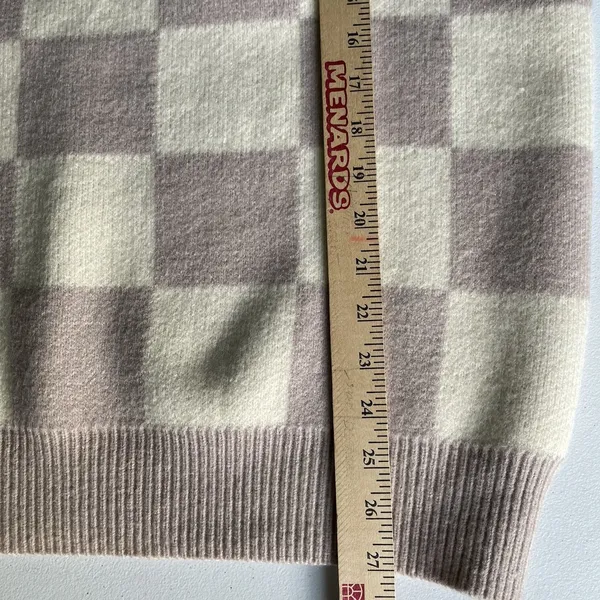 Bohme Boutique Knit Boho Sweater Crewneck Checkered Pattern Brown Cream Size Med - Image 10