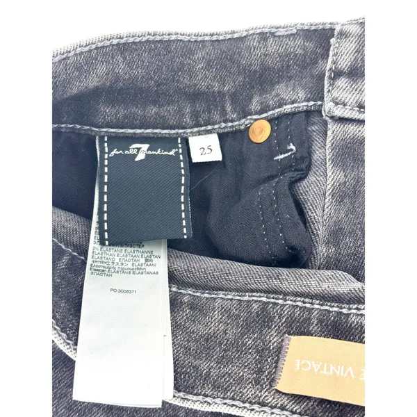 7 For All Mankind Luxe Vintage High Waist Raw Hem Jeans Washed Black Denim 25‎ - Image 9