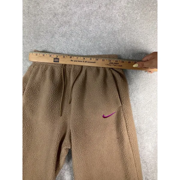 Nike Sweatpants Women S Tan Sherpa Therma-Fit Wide Leg Pocket Fleece Swoosh - Image 8