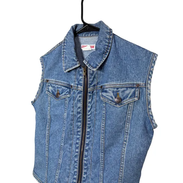 Vintage‎ Cosmopolitan Denim Vest Womens M Blue Jean Zipper front - Image 2