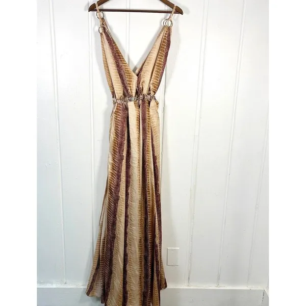 ASOS Boho Maxi Halter Chain Waist Reptile Snake Print Side Splits Dress Sz 8 - Image 4