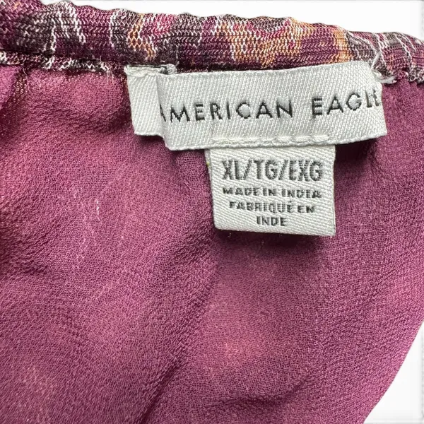 American Eagle Faux Wrap Cropped Blouse Top Sheer Purple Floral XL - Image 5