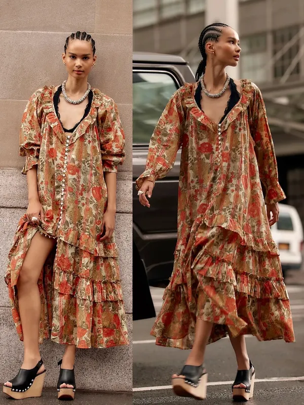 Free People Garden Wonders Maxi Dress Retro 70s Bohemian Floral Size Large - Image 2