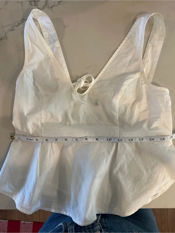 White V-Neck Tie-Front Peplum Tank Top - Women - Image 5