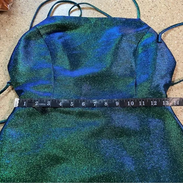 NWOT Lulus Impressive Confidence Shiny Green and Blue Lace-Up Mini Dress - Image 7
