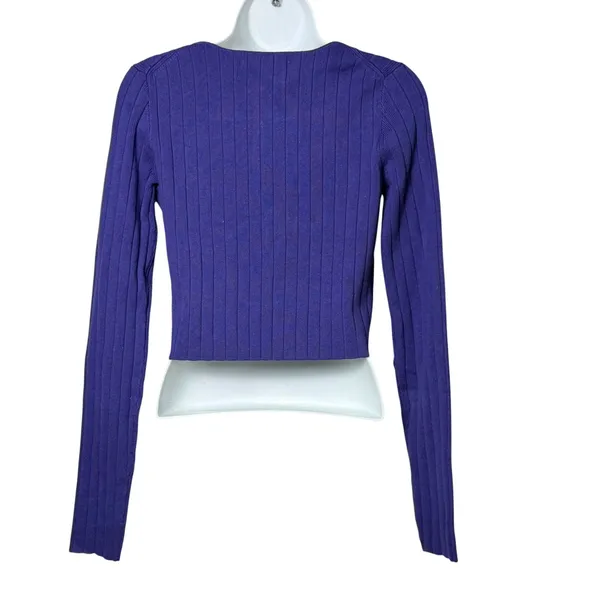 Organic Basics Soft Knit Rib Tie Cardigan Eclipse Purple Blue Small OB440035 NEW - Image 3
