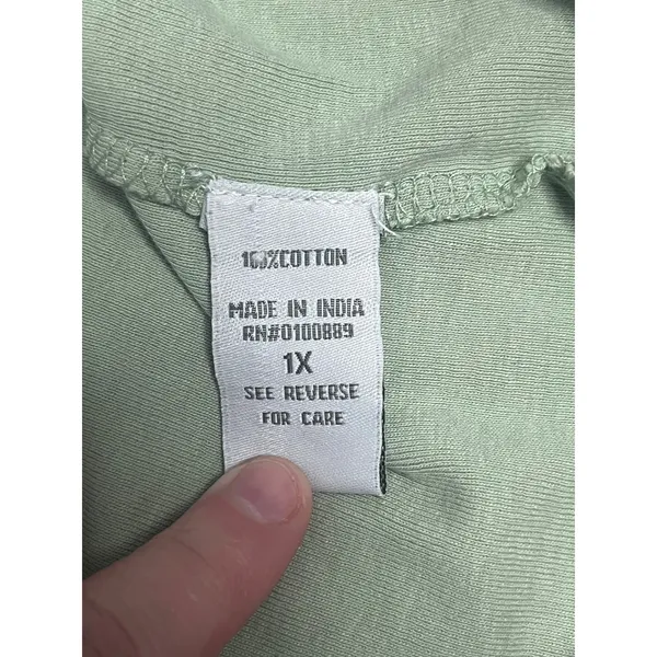 Karin Hart Women's Sage Green Cotton‎ Short Sleeve Scoop Neck T-Shirt Size 1X - Image 6
