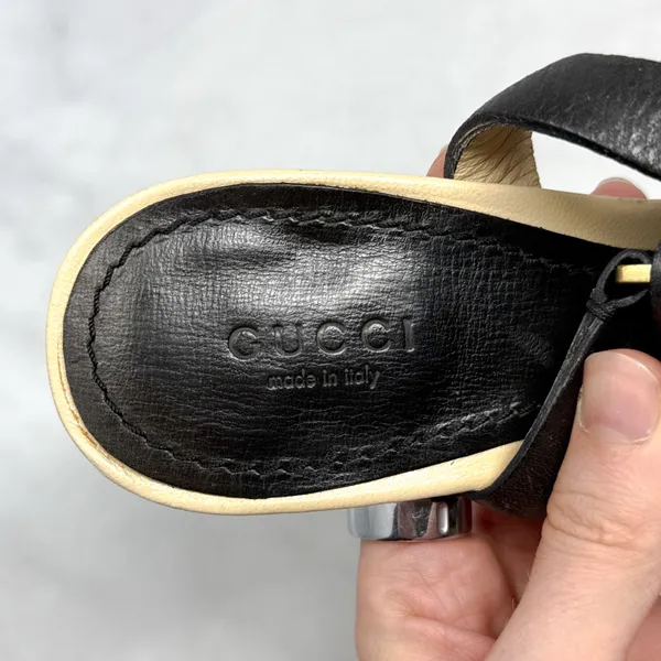 GUCCI Vintage Y2K Leather Square Open Toe Strappy Stiletto Heel Sandal Black 9.5 - Image 9