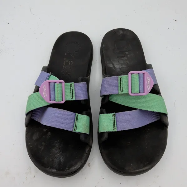 Chacos Chillos Slide Sandals Women 9 Black Green Purple Colorblock Straps J106604 - Image 4